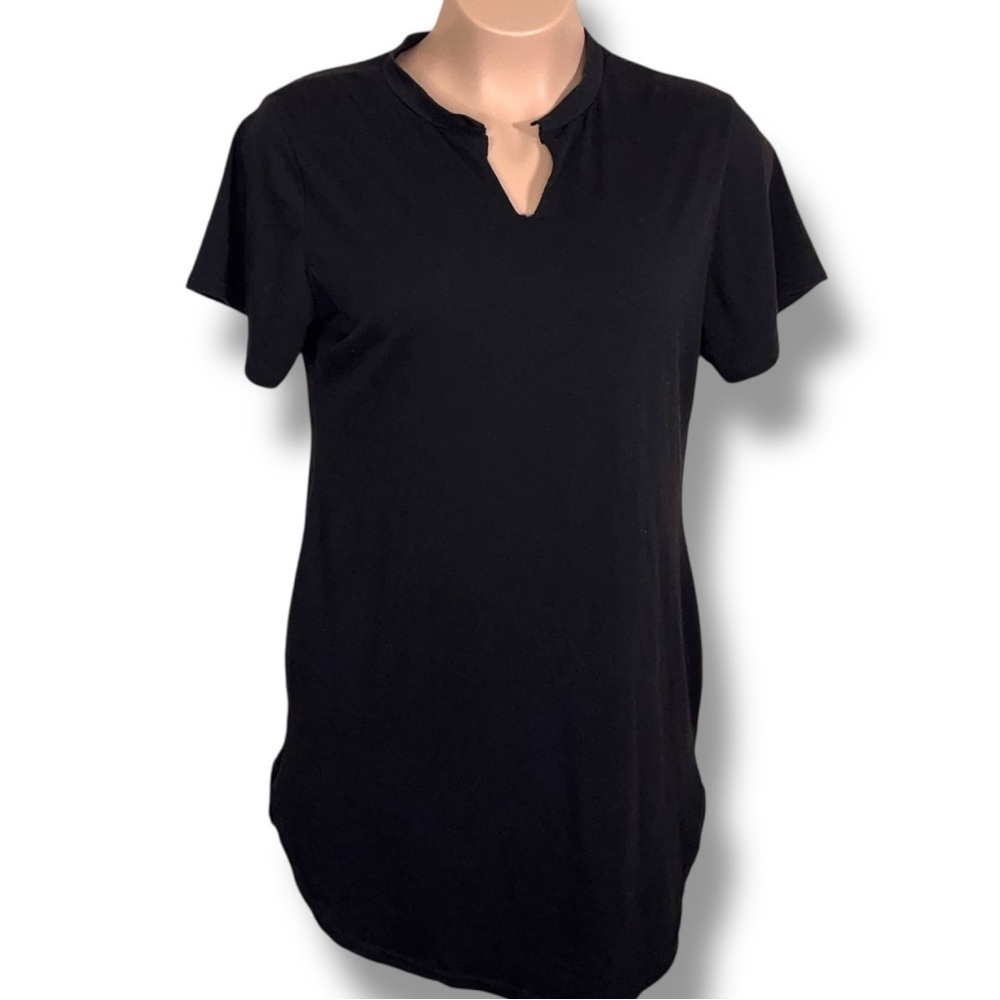 XXL Allegrace Black Tunic Tee Short Sleeve Stretch Vneck Cutout Style Casual